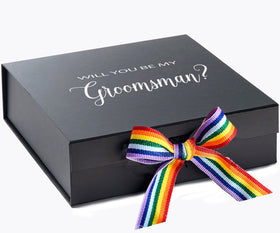 Will You Be My groomsman? Proposal Box black - No Border - Rainbow Ribbon