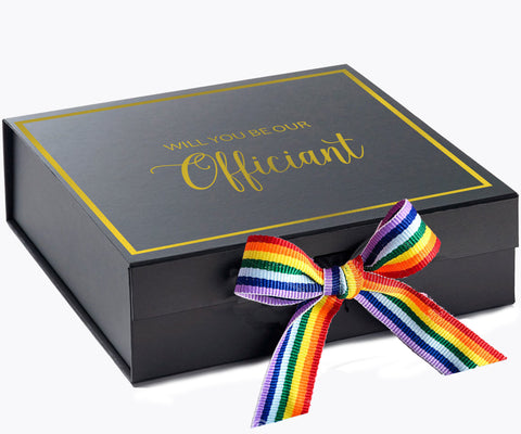 Will You Be our Officiant? Proposal Box black -  Border - Rainbow Ribbon