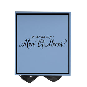 Will You Be My Man of Honor? Proposal Box Light Blue w/ Black Bow-  Border