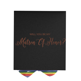Will You Be My Matron of Honor? Proposal Box black - No Border - Rainbow Ribbon