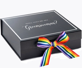 Will You Be My groomswoman? Proposal Box black -  Border - Rainbow Ribbon