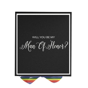 Will You Be My Man of Honor? Proposal Box black -  Border - Rainbow Ribbon