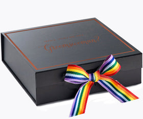 Will You Be My groomswoman? Proposal Box black -  Border - Rainbow Ribbon