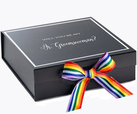 Will You Be My Jr Groomswoman? Proposal Box black -  Border - Rainbow Ribbon