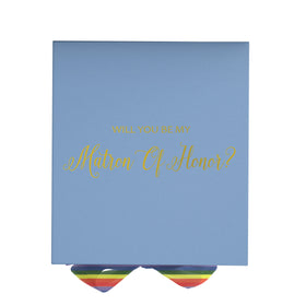Will You Be My Matron of Honor? Proposal Box light blue - No Border - Rainbow Ribbon