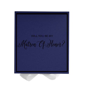 Will You Be My Matron of Honor? Proposal Box Navy w/ White Bow -  Border