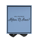 Will You Be My Matron of Honor? Proposal Box Light Blue w/ Black Bow-  Border