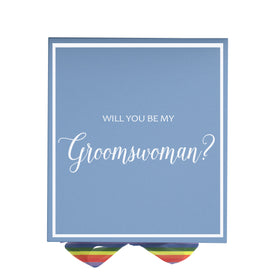 Will You Be My groomswoman? Proposal Box light blue -  Border - Rainbow Ribbon