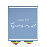 Will You Be My groomswoman? Proposal Box light blue -  Border - Rainbow Ribbon