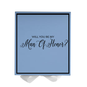 Will You Be My Man of Honor? Proposal Box Light Blue w/ white Bow-  Border