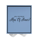 Will You Be My Man of Honor? Proposal Box Light Blue w/ white Bow-  Border