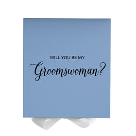 Will You Be My groomswoman? Proposal Box Light Blue w/ white Bow- No Border