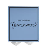 Will You Be My groomswoman? Proposal Box Light Blue w/ white Bow-  Border