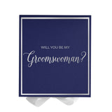 Will You Be My groomswoman? Proposal Box Navy w/ White Bow -  Border