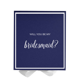 Will You Be My bridesmaid? Proposal Box Navy w/ White Bow -  Border