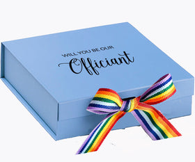 Will You Be our Officiant? Proposal Box light blue - No Border - Rainbow Ribbon