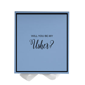 Will You Be My Usher? Proposal Box Light Blue w/ white Bow-  Border