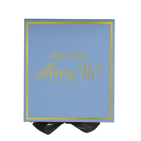 Will You Marry Us?? Proposal Box Light Blue w/ Black Bow-  Border