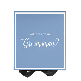 Will You Be My groomsman? Proposal Box Light Blue w/ Black Bow-  Border