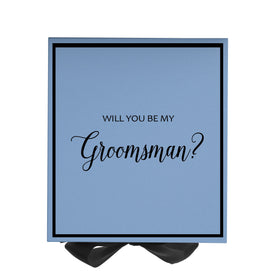 Will You Be My groomsman? Proposal Box Light Blue w/ Black Bow-  Border