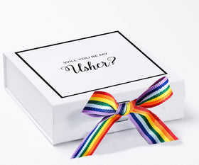 Will You Be My Usher? Proposal Box White -  Border - Rainbow Ribbon