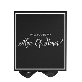 Will You Be My Man of Honor? Proposal Box black -  Border