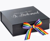 Will You Be My Jr Bridesmaid? Proposal Box black - No Border - Rainbow Ribbon