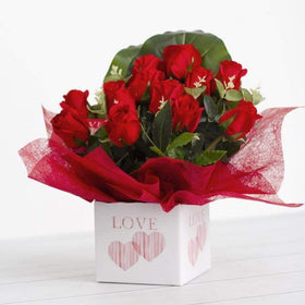Posy Box Mini Love 2 Hearts White Red (13x12cmH)-Gift Box