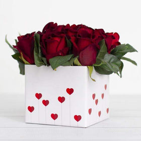 Posy Box Mini Heart Lollipop White Red (13x12cmH)-Gift Box