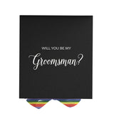 Will You Be My groomsman? Proposal Box black - No Border - Rainbow Ribbon