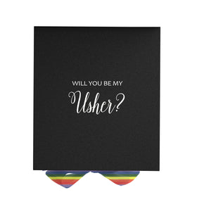 Will You Be My Usher? Proposal Box black - No Border - Rainbow Ribbon