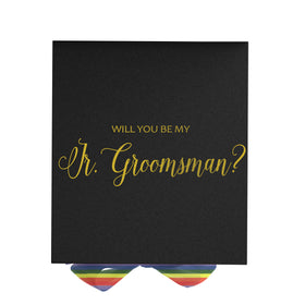 Will You Be My jr groomsman? Proposal Box black - No Border - Rainbow Ribbon