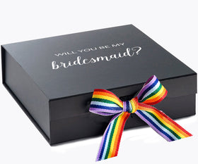 Will You Be My bridesmaid? Proposal Box black - No Border - Rainbow Ribbon