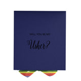 Will You Be My Usher? Proposal Box Navy - No Border - Rainbow Ribbon