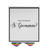 Will You Be My jr groomsman? Proposal Box White -  Border - Rainbow Ribbon