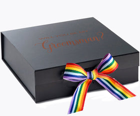 Will You Be My groomsman? Proposal Box black - No Border - Rainbow Ribbon