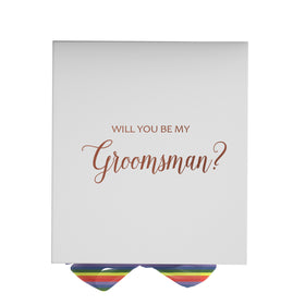 Will You Be My groomsman? Proposal Box White - No Border - Rainbow Ribbon