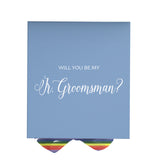 Will You Be My jr groomsman? Proposal Box light blue - No Border - Rainbow Ribbon