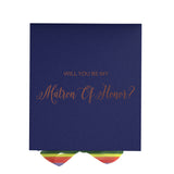 Will You Be My Matron of Honor? Proposal Box Navy - No Border - Rainbow Ribbon