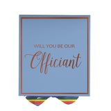 Will You Be our Officiant? Proposal Box light blue -  Border - Rainbow Ribbon