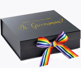 Will You Be My jr groomsman? Proposal Box black - No Border - Rainbow Ribbon