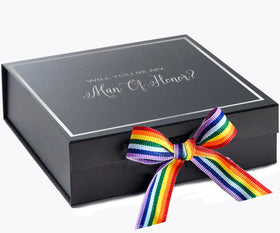 Will You Be My Man of Honor? Proposal Box black -  Border - Rainbow Ribbon