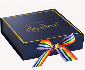 Will You Be My Ring Bearer? Proposal Box Navy -  Border - Rainbow Ribbon