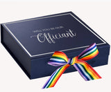 Will You Be our Officiant? Proposal Box Navy -  Border - Rainbow Ribbon