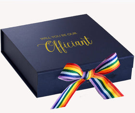 Will You Be our Officiant? Proposal Box Navy - No Border - Rainbow Ribbon