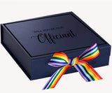 Will You Be our Officiant? Proposal Box Navy -  Border - Rainbow Ribbon