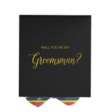 Will You Be My groomsman? Proposal Box black - No Border - Rainbow Ribbon