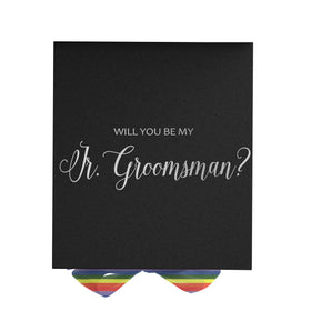 Will You Be My jr groomsman? Proposal Box black - No Border - Rainbow Ribbon