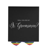 Will You Be My jr groomsman? Proposal Box black - No Border - Rainbow Ribbon