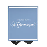 Will You Be My jr groomsman? Proposal Box Light Blue w/ Black Bow-  Border